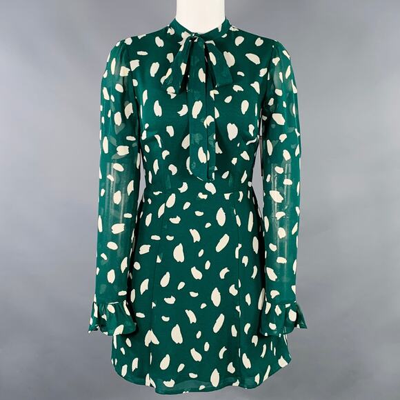 REFORMATION Size 0 Green White Viscose Abstract A-Line Dress - Picture 1 of 6